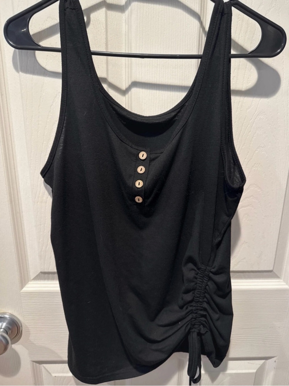 Amazon Black Henley Tank with Side Ruched Tie